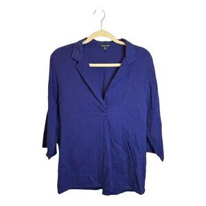 Eileen Fisher Blouse Women's Size Small Linen Blend‎ Office Blue Purple